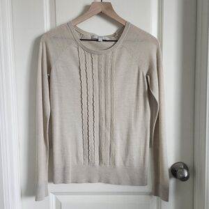LOFT Beige Textured Crew Neck Long Sleeve